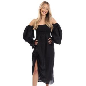 Sleeper Womens/Ladies Rose Linen Side Slit Midi Dress / Black